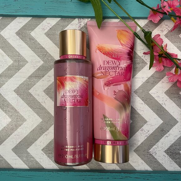 VICTORIAS SECRET, DEWY DRAGONFRUIT NECTAR, FRAGRANCE BODY MIST & LOTION, NEW! - Picture 2 of 4